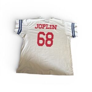 Retrobrand Los Angeles Women's White and Blue Cotton Distressed Joplin Tee
